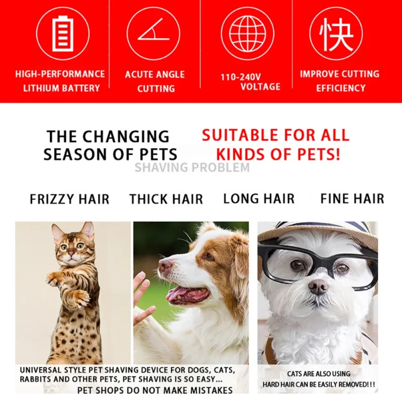 Dog Clipper Pet/Cat/Rabbit Hair Clippers Grooming  Haircut Professional Trimmer Shaver Set Pets Cordless Rechargeable Promotions - Imagem 14